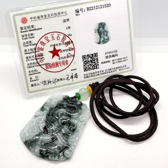 CERTIFIED Grade A Burmese Jadeite Jade Dragon Hand Carved Pendant - Picture 6 of 6